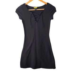 Prince & Fox Black Lace Up Front Short Cap Sleeve Minidress Size XS